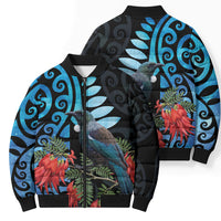 Tui Bird Kakabeak New Zealand Bomber Puffer Jacket Clianthus Galaxy Maori Koru Pattern LT22 - Polynesian Pride