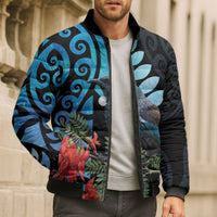 Tui Bird Kakabeak New Zealand Bomber Puffer Jacket Clianthus Galaxy Maori Koru Pattern LT22 - Polynesian Pride