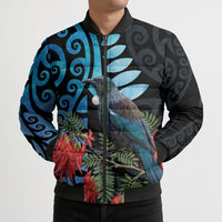 Tui Bird Kakabeak New Zealand Bomber Puffer Jacket Clianthus Galaxy Maori Koru Pattern LT22 - Polynesian Pride