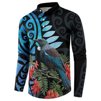 Tui Bird Kakabeak New Zealand Button Sweatshirt Clianthus Galaxy Maori Koru Pattern LT22 - Polynesian Pride