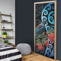 Tui Bird Kakabeak New Zealand Door Cover Clianthus Galaxy Maori Koru Pattern LT22 - Polynesian Pride