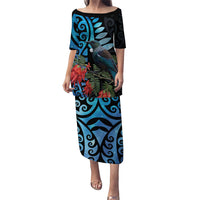 Tui Bird Kakabeak New Zealand Family Matching Puletasi and Hawaiian Shirt Clianthus Galaxy Maori Koru Pattern