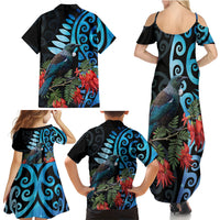 Tui Bird Kakabeak New Zealand Family Matching Summer Maxi Dress and Hawaiian Shirt Clianthus Galaxy Maori Koru Pattern