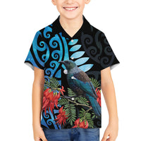 Tui Bird Kakabeak New Zealand Family Matching Summer Maxi Dress and Hawaiian Shirt Clianthus Galaxy Maori Koru Pattern