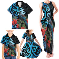 Tui Bird Kakabeak New Zealand Family Matching Tank Maxi Dress and Hawaiian Shirt Clianthus Galaxy Maori Koru Pattern