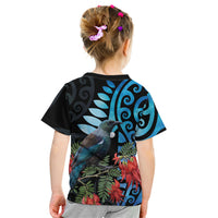 Tui Bird Kakabeak New Zealand Kid T Shirt Clianthus Galaxy Maori Koru Pattern LT22 - Polynesian Pride