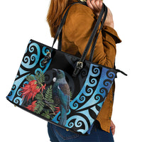 Tui Bird Kakabeak New Zealand Leather Tote Bag Clianthus Galaxy Maori Koru Pattern LT22 - Polynesian Pride