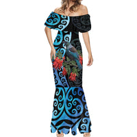 Tui Bird Kakabeak New Zealand Mermaid Dress Clianthus Galaxy Maori Koru Pattern LT22 - Polynesian Pride
