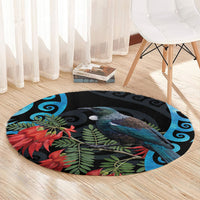 Tui Bird Kakabeak New Zealand Round Carpet Clianthus Galaxy Maori Koru Pattern LT22 - Polynesian Pride
