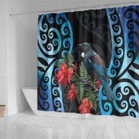 Tui Bird Kakabeak New Zealand Shower Curtain Clianthus Galaxy Maori Koru Pattern LT22 - Polynesian Pride