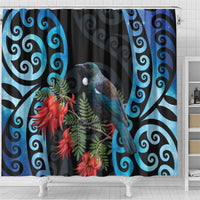 Tui Bird Kakabeak New Zealand Shower Curtain Clianthus Galaxy Maori Koru Pattern LT22 - Polynesian Pride