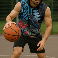 Tui Bird Kakabeak New Zealand Sleeveless Hoodie Clianthus Galaxy Maori Koru Pattern LT22 - Polynesian Pride