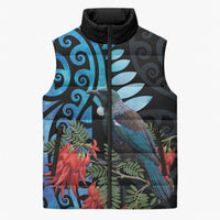 Tui Bird Kakabeak New Zealand Sleeveless Puffer Jacket Clianthus Galaxy Maori Koru Pattern LT22 Unisex Blue - Polynesian Pride