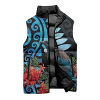 Tui Bird Kakabeak New Zealand Sleeveless Puffer Jacket Clianthus Galaxy Maori Koru Pattern LT22 - Polynesian Pride