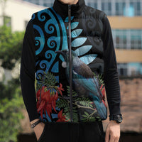 Tui Bird Kakabeak New Zealand Sleeveless Puffer Jacket Clianthus Galaxy Maori Koru Pattern LT22 - Polynesian Pride