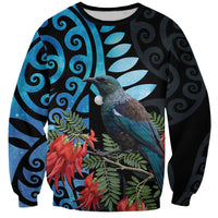 Tui Bird Kakabeak New Zealand Sweatshirt Clianthus Galaxy Maori Koru Pattern LT22 Unisex Blue - Polynesian Pride