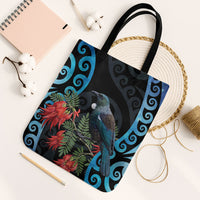 Tui Bird Kakabeak New Zealand Tote Bag Clianthus Galaxy Maori Koru Pattern LT22 Black Strap One Size Blue - Polynesian Pride