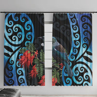 Tui Bird Kakabeak New Zealand Window Curtain Clianthus Galaxy Maori Koru Pattern LT22 With Hooks Blue - Polynesian Pride
