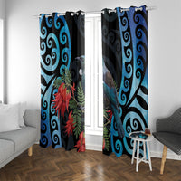 Tui Bird Kakabeak New Zealand Window Curtain Clianthus Galaxy Maori Koru Pattern LT22 With Grommets Blue - Polynesian Pride
