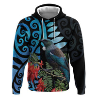 Tui Bird Kakabeak New Zealand Zip Hoodie Clianthus Galaxy Maori Koru Pattern LT22 Pullover Hoodie Blue - Polynesian Pride