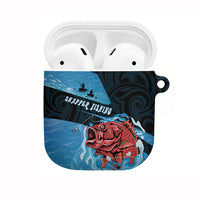 Snapper Fishing New Zealand AirPods Case Tamure Fish Hook Maori Pattern LT22 Blue - Polynesian Pride