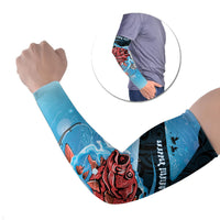 Personalised Snapper Fishing New Zealand Arm Sleeves Tamure Fish Hook Maori Pattern LT22 Set of 2 Blue - Polynesian Pride