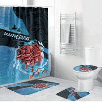 Snapper Fishing New Zealand Bathroom Set Tamure Fish Hook Maori Pattern LT22 Bathroom Set (4 pcs) Blue - Polynesian Pride