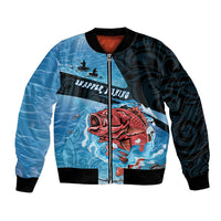Personalised Snapper Fishing New Zealand Bomber Jacket Tamure Fish Hook Maori Pattern LT22 Unisex Blue - Polynesian Pride