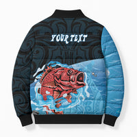 Personalised Snapper Fishing New Zealand Bomber Puffer Jacket Tamure Fish Hook Maori Pattern LT22 - Polynesian Pride