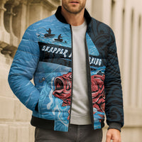 Personalised Snapper Fishing New Zealand Bomber Puffer Jacket Tamure Fish Hook Maori Pattern LT22 - Polynesian Pride
