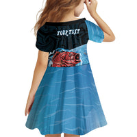 Personalised Snapper Fishing New Zealand Family Matching Off Shoulder Short Dress and Hawaiian Shirt Tamure Fish Hook Maori Pattern