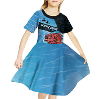 Personalised Snapper Fishing New Zealand Kid Short Sleeve Dress Tamure Fish Hook Maori Pattern LT22 - Polynesian Pride