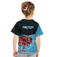 Personalised Snapper Fishing New Zealand Kid T Shirt Tamure Fish Hook Maori Pattern