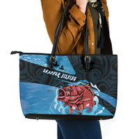 Snapper Fishing New Zealand Leather Tote Bag Tamure Fish Hook Maori Pattern LT22 - Polynesian Pride