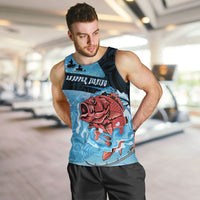 Personalised Snapper Fishing New Zealand Men Tank Top Tamure Fish Hook Maori Pattern LT22 Blue - Polynesian Pride