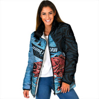 Personalised Snapper Fishing New Zealand Padded Jacket Tamure Fish Hook Maori Pattern LT22 Women Blue - Polynesian Pride