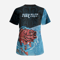 Personalised Snapper Fishing New Zealand Scrub Top Tamure Fish Hook Maori Pattern LT22 - Polynesian Pride