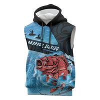 Personalised Snapper Fishing New Zealand Sleeveless Hoodie Tamure Fish Hook Maori Pattern LT22 Blue - Polynesian Pride