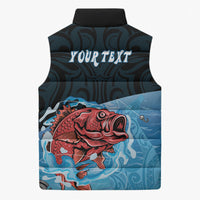 Personalised Snapper Fishing New Zealand Sleeveless Puffer Jacket Tamure Fish Hook Maori Pattern LT22 - Polynesian Pride