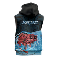 Personalised Snapper Fishing New Zealand Sleeveless Zip Hoodie Tamure Fish Hook Maori Pattern LT22 - Polynesian Pride