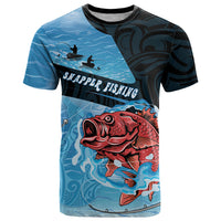 Personalised Snapper Fishing New Zealand T Shirt Tamure Fish Hook Maori Pattern LT22 Blue - Polynesian Pride