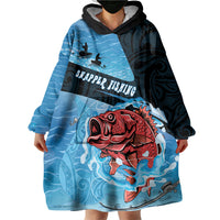 Personalised Snapper Fishing New Zealand Wearable Blanket Hoodie Tamure Fish Hook Maori Pattern LT22 - Polynesian Pride