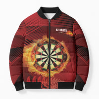 Personalised Darts New Zealand Bomber Puffer Jacket Silver Fern Red Color LT22 Unisex Red - Polynesian Pride