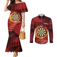 Personalised Darts New Zealand Couples Matching Mermaid Dress and Long Sleeve Button Shirt Silver Fern Red Color
