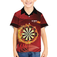 Personalised Darts New Zealand Family Matching Long Sleeve Bodycon Dress and Hawaiian Shirt Silver Fern Red Color