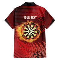 Personalised Darts New Zealand Family Matching Off Shoulder Short Dress and Hawaiian Shirt Silver Fern Red Color