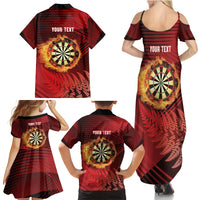 Personalised Darts New Zealand Family Matching Summer Maxi Dress and Hawaiian Shirt Silver Fern Red Color