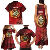 Personalised Darts New Zealand Family Matching Tank Maxi Dress and Hawaiian Shirt Silver Fern Red Color