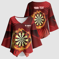 Personalised Darts New Zealand Kimono Sleeve Blouse Silver Fern Red Color LT22 - Polynesian Pride