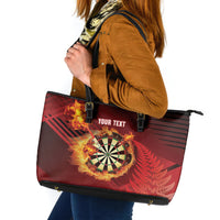 Personalised Darts New Zealand Leather Tote Bag Silver Fern Red Color LT22 Red - Polynesian Pride